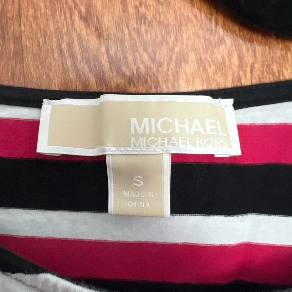 Michael Kors Black, White and Pink‎ Striped Top S